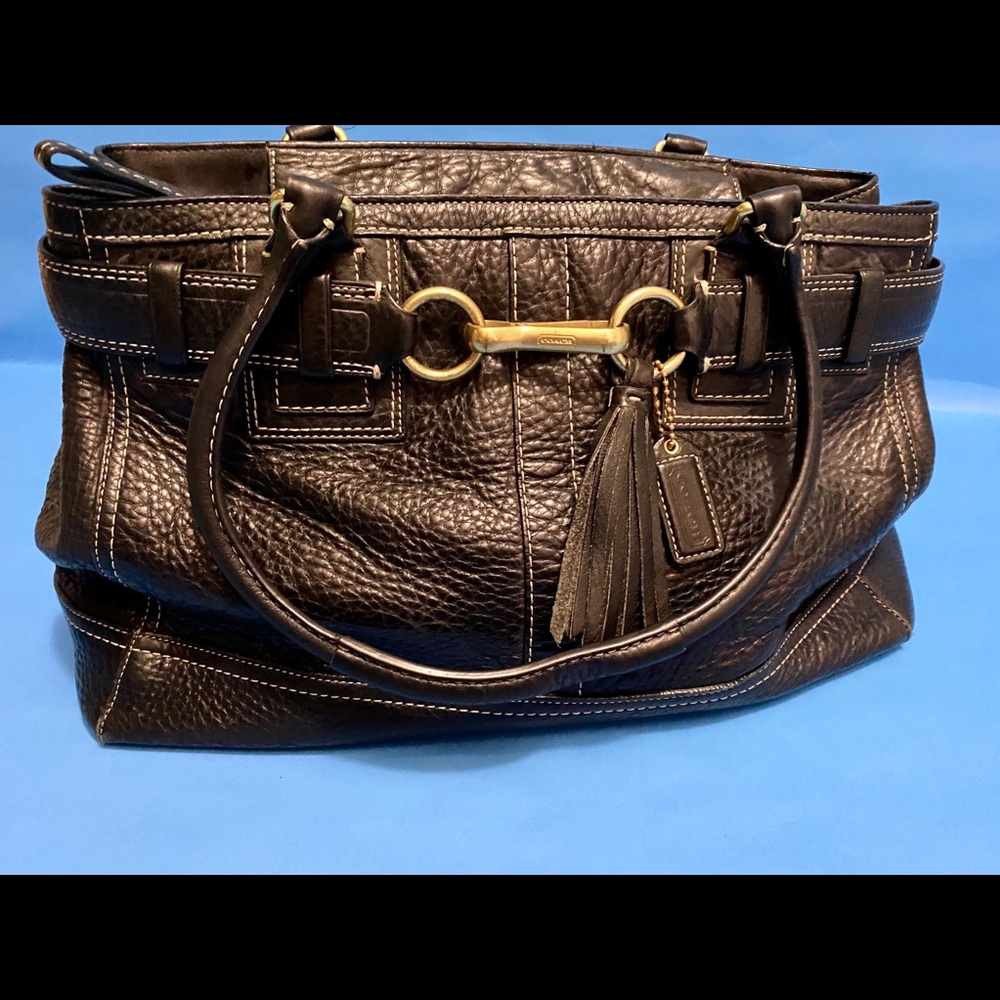 Coach Hampton Black Pebbled Leather Satchel